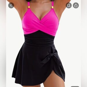 Women's Pink and Black Halter Dress